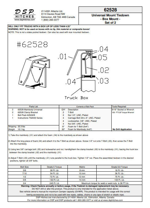 DSP HITCHES, Box Mount Camper Tiedown #62528 (set of 2)