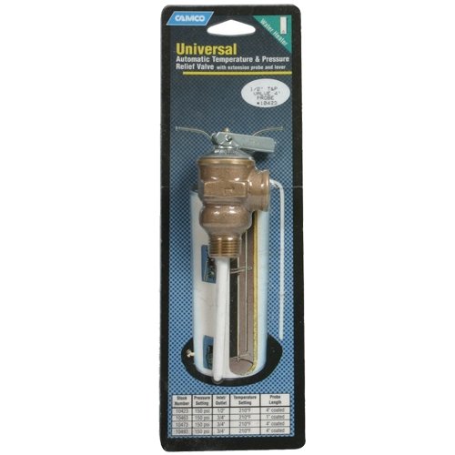 Camco, Camco 10423 T&P Valve 1/2"  - w/4" Probe Coated, 150psi