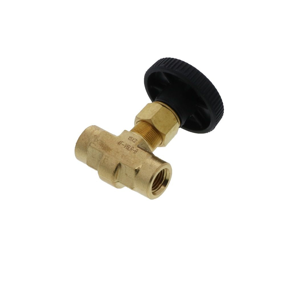 Parker, Parker 4F-V6LR-B V6 Series Inline Brass Needle Valve 1/4 FPT Blunt Stem with Hand Wheel