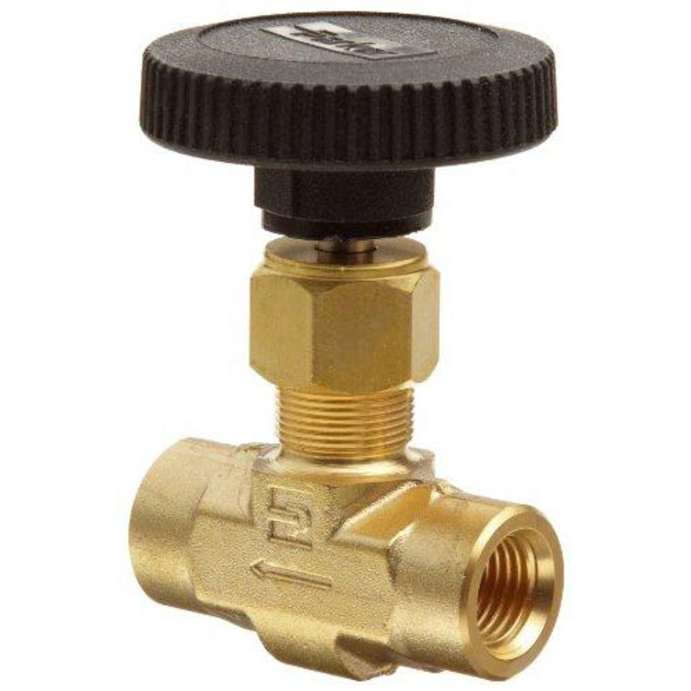 Parker, Parker 4F-V6LR-B V6 Series Inline Brass Needle Valve 1/4 FPT Blunt Stem with Hand Wheel