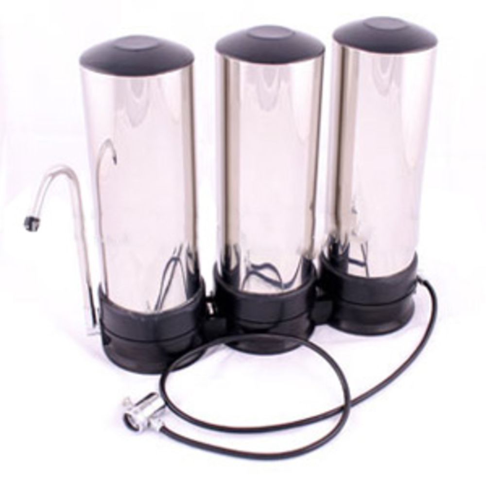 QMP, QMP604 Stainless Steel Triple Countertop Water Filter System