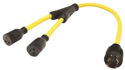 VALTERRA LLC, Valterra 3' RV Power Cord Y Adapter, 4 Prong To Two 15-20 Amp Female 20 Amp